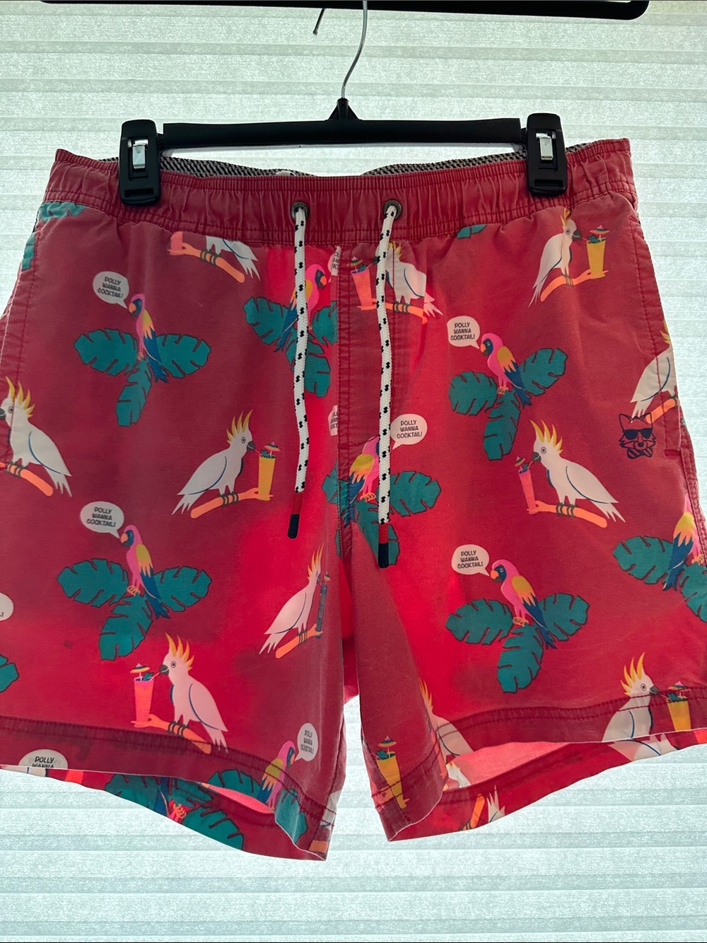 Men's Red Tropical Cockatoo Swim Trunks